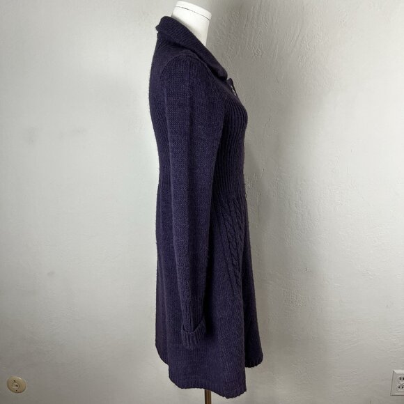 Free People Cable Knit Double Breast Wool Blend Long Cardigan Sweater Purple S - Picture 8 of 13